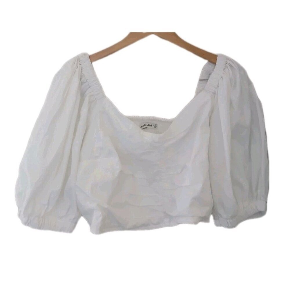 Abercrombie & Fitch Smocked Puff Sleeve Crop Top